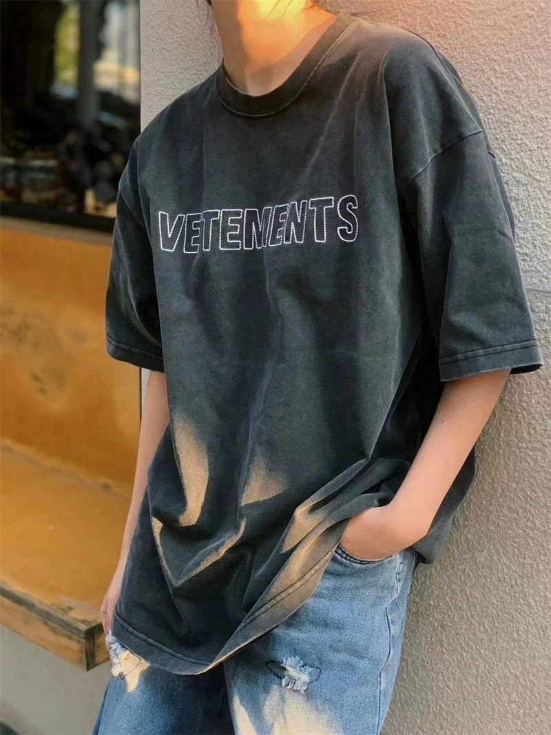 Vetements/Wei Meng 24SS новая модель с подписью Hello, печать вода стирка свободный американский сетевой красный короткий рукав Tee