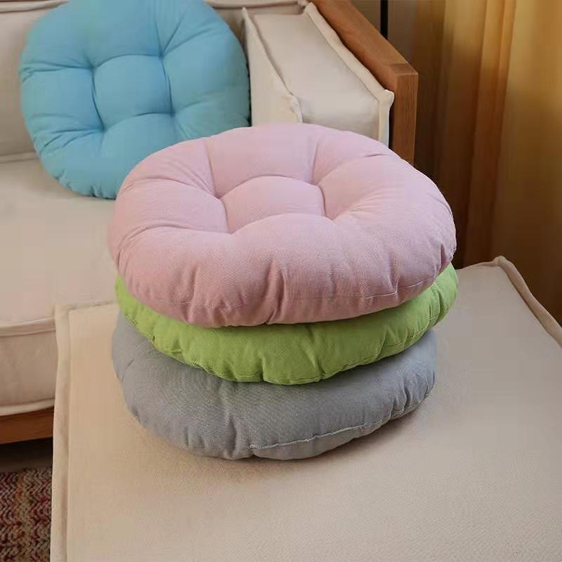 Brief Breathable Pure Color Cotton Linen Cushion Student Office Round Chair Cushion Thickened Tatami cushion Cushion Cushions