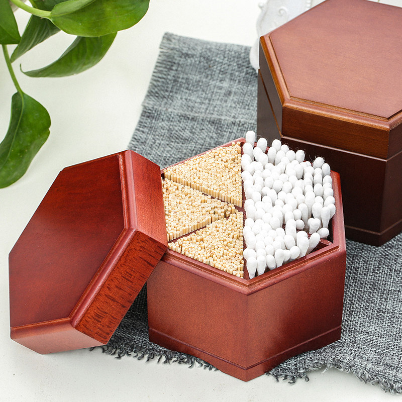 Toothpick box personality creative household wooden cotton stick box Chinese toothpick tube living room dining room swab integrated box