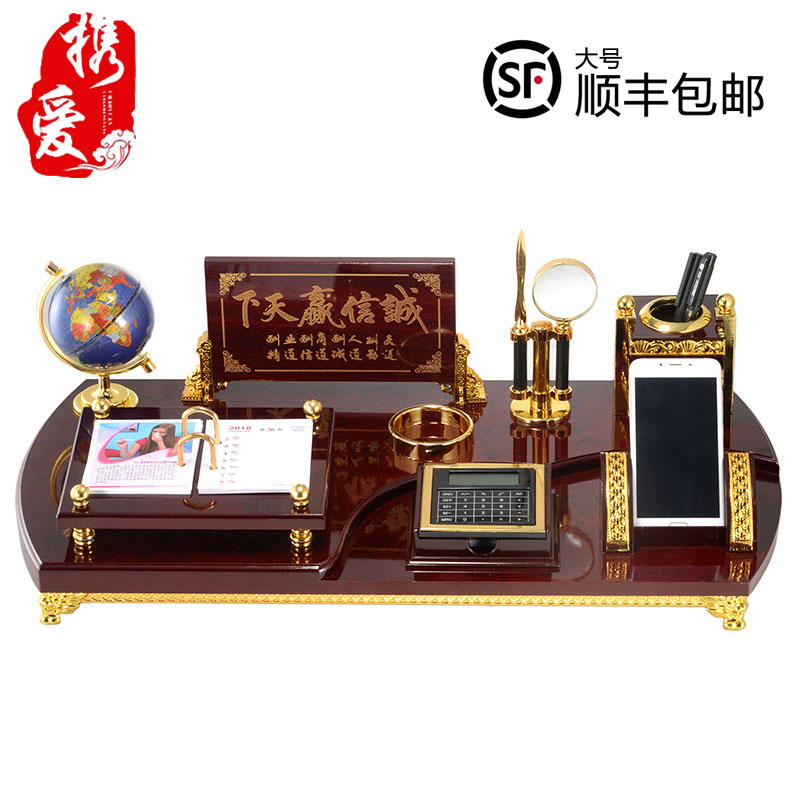 Desk surface pen holder ornament storage box wentai boss leadership business card box wooden calendar shelf sticky note box