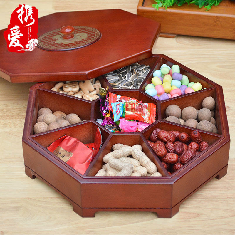 chinese gan guo he candy box wooden fruit compartment with a lid double fruit snack mass gan guo pan