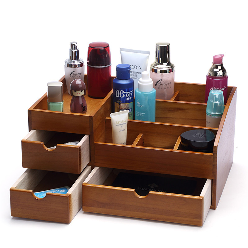 Makeup Case Solid Wood Dorm Room Table Top Drawer Cosmetic Skin Care Products Storage Box Dressing Case Makeup Shelf Shelve