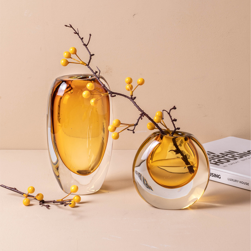 Glazed Vase Modern Living Room Pendulum with flower arrangement light extravagant and transparent glass floral dried flower table Xuanguan Soft decorations