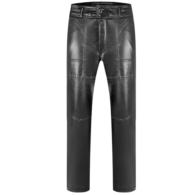 Leather pants men's loose windproof waterproof and warm motorcycle rider Pu leather pants in the old age plus velvet thickened fur