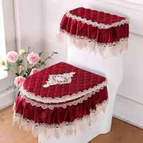 Four seasons universal toilet pad three-piece set of fabric lace toilet pad set zipper toilet seat toilet pad to keep warm