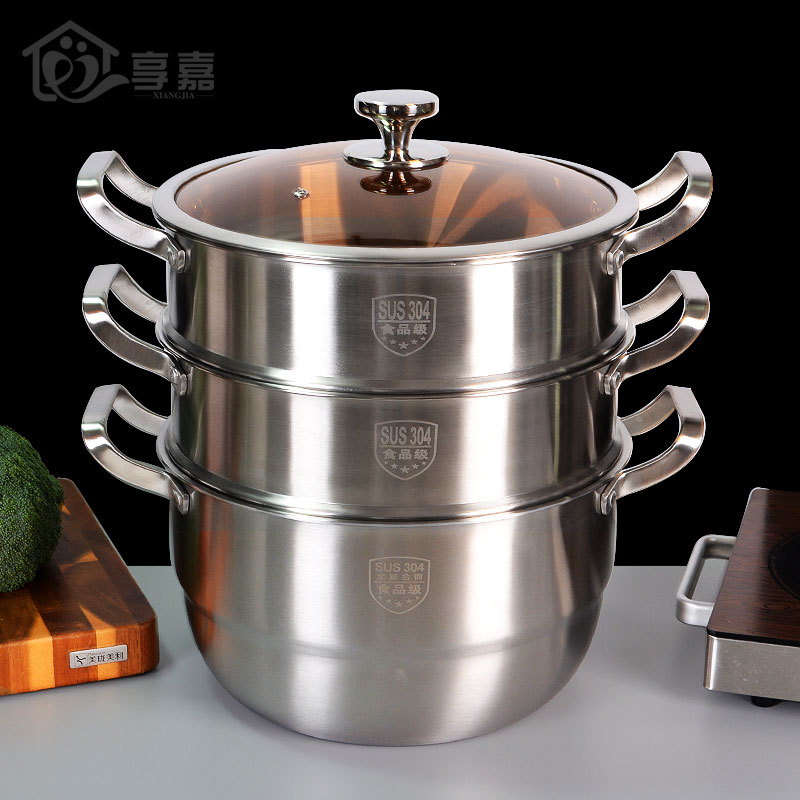 Multi-layer steamer home 304 stainless steel thickened extra thick steamed bun steamed bun gas stove with 32cm three layers