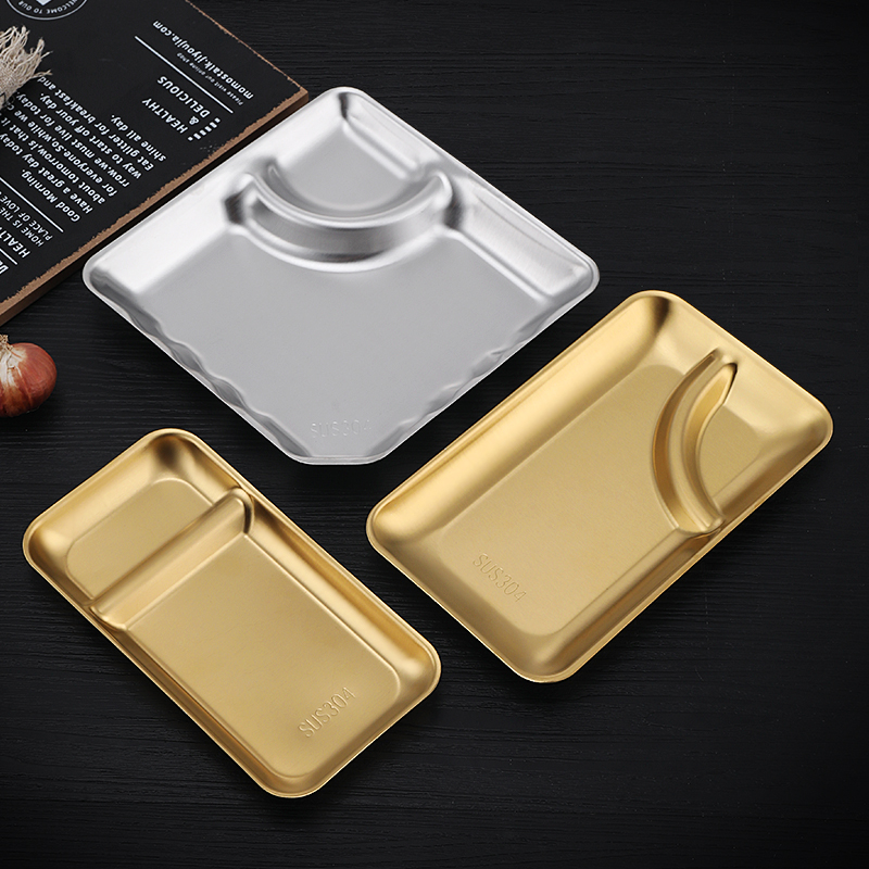 Korean tableware 304 stainless steel dumpling plate French fries plate with vinegar plate plate commercial bar ktv snack plate plate