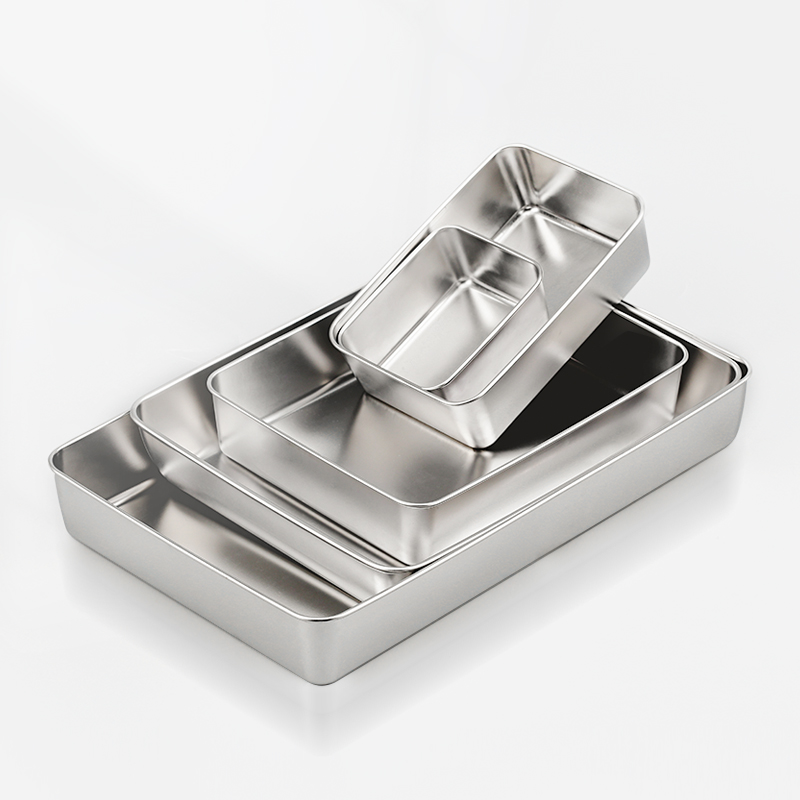 Stainless steel square plate flat plate tray rectangular with lid household commercial plate steamed cake Ejiao plate baking baking tray