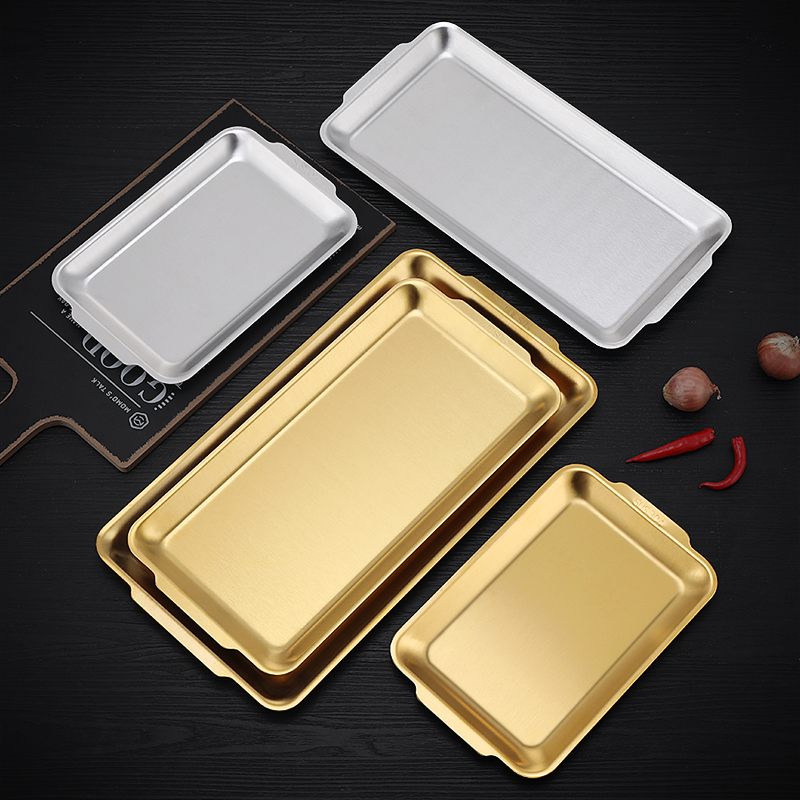 Korean tableware food grade 304 stainless steel tray rectangular square plate household commercial barbecue plate shallow flat plate