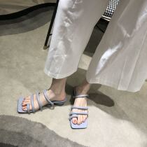 2021 summer new Korean fashion Joker womens shoes square head thick heel Roman thin belt set toe middle heel sandals women