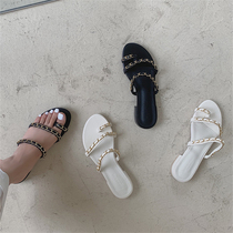 Recommended 2020 Summer new chain sandals womens shoes fashion style Korean version of Joker cool and flat with a word slippers women