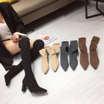 2021 autumn fashion new knee boots elastic cloth stockings womens boots pointed thick heel high heel sexy womens boots