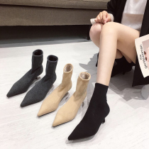 Womens shoes 2021 autumn and winter new pointed knitted elastic sleeve fine heel short barrel boots socks boots
