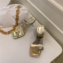 INS Korean Mandarin Duck high heeled set toed womens sandals 2020 Summer Net Red new wild heels open toe Roman shoes