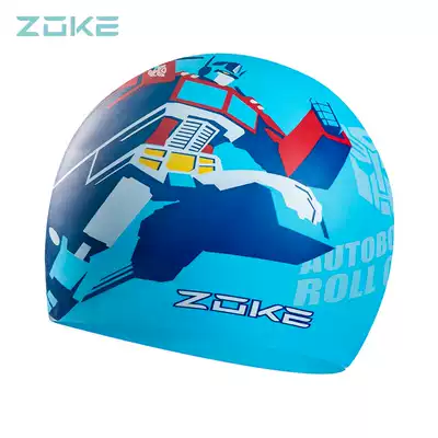 Zoke high elastic silicone non-strangle head comfortable non-slip silicone swimming cap Printed cute boys swimming training swimming cap