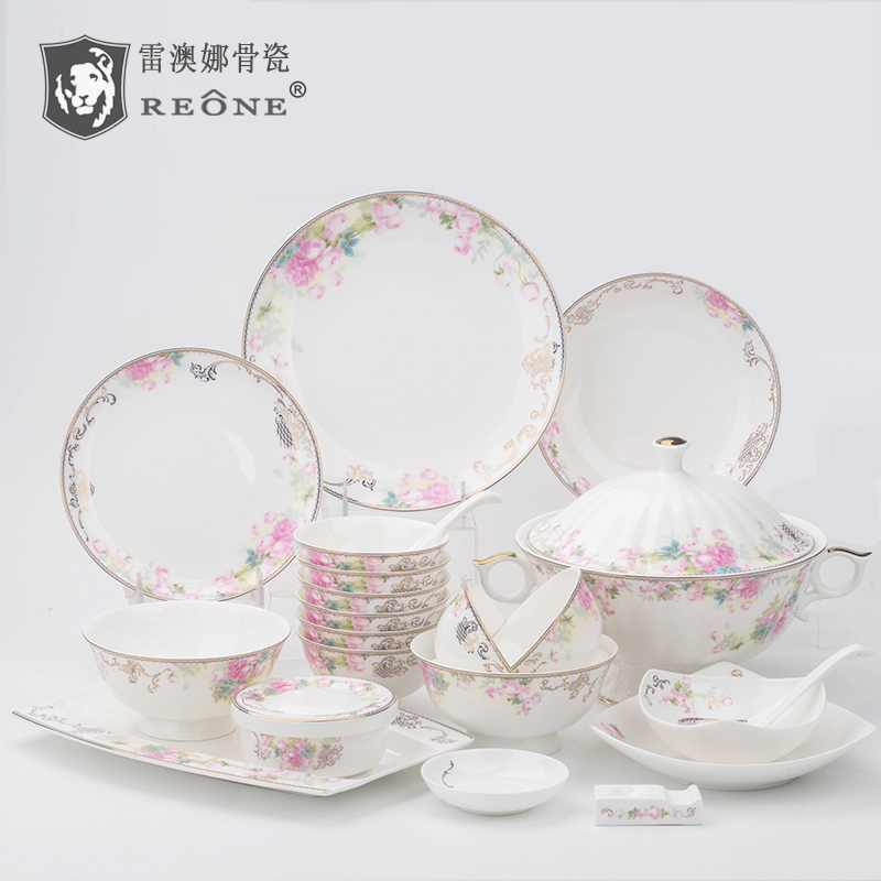 Reona REONE Crockery Cutlery Set Chinese Bowls And Plates Home Tangshan Bone China Tableware European Style Porcelain Combination