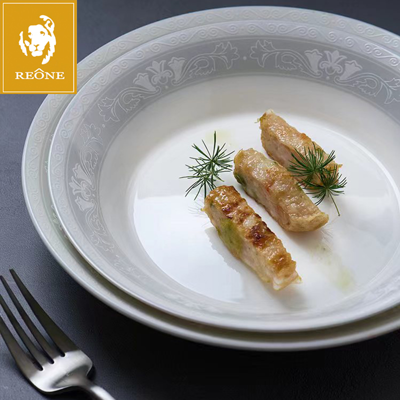 REONE Set High-end Bone China Tableware Light Luxury Microwave Gift Embossed Tableware