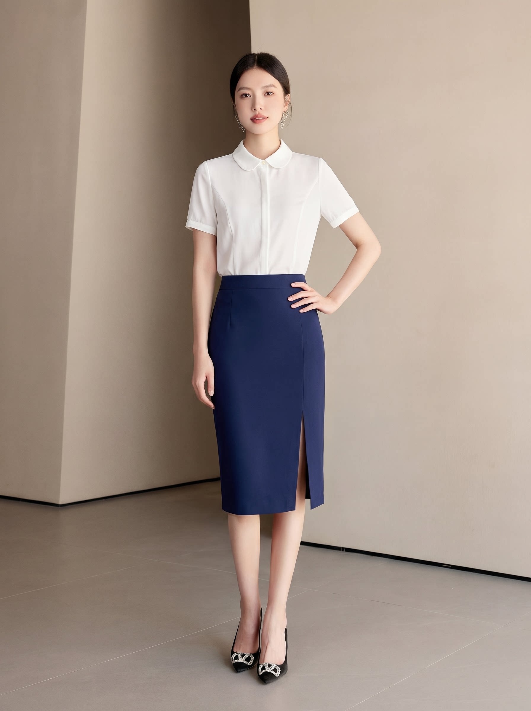 Ai Shangchen Summer Outfit Ol Fashion Workwear Interview Formal Shirt Suit Professional Women's Dress Set — تصویر 1