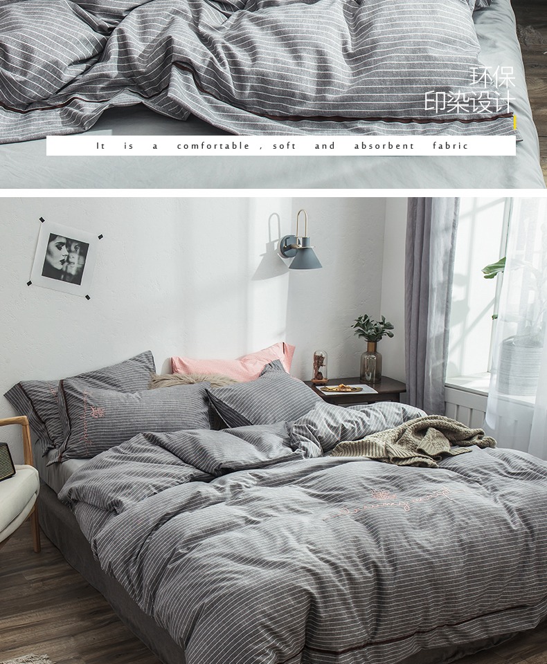 gió Nam Cực rửa denim ins đơn giản ký túc xá ba mảnh đơn hoặc kép giường chăn đỏ WTA - Bộ đồ giường bốn mảnh gối mền 2 trong 1