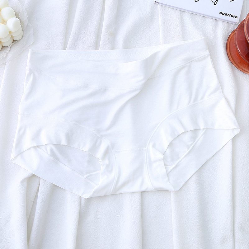 White Modal Mid-Waist Plus-Size Women's Underwear for Summer, Thin and Breathable, High-Waisted, Solid Color