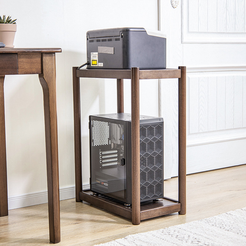 Solid Wood Computer Host Shelving Multilayer Floor Base Mobile Trust Disc Shelf Printer Desktop Host Shell Shelving Shelf