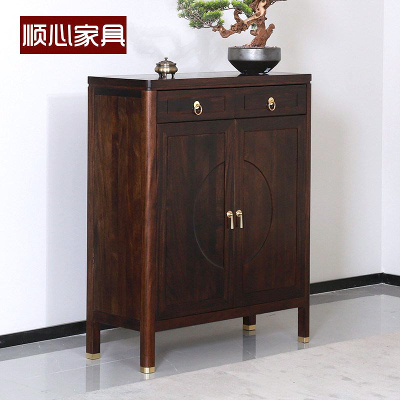 Shunxin furniture solid wood shoe cabinet home door shoe cabinet saves space and large capacity into the door Wujinmu new Chinese shoe cabinet