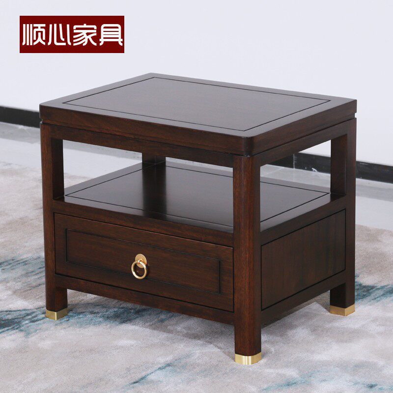 Shunxin furniture new Chinese style solid wood bedside table free installation of bedside table ebony wood bedroom bedside table