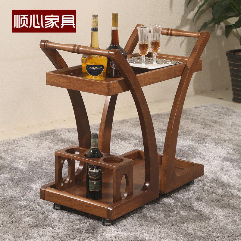 Shunxin furniture Modern Chinese dining car Solid wood dining car Living room stylish simple drink truck Walnut catalpa wood