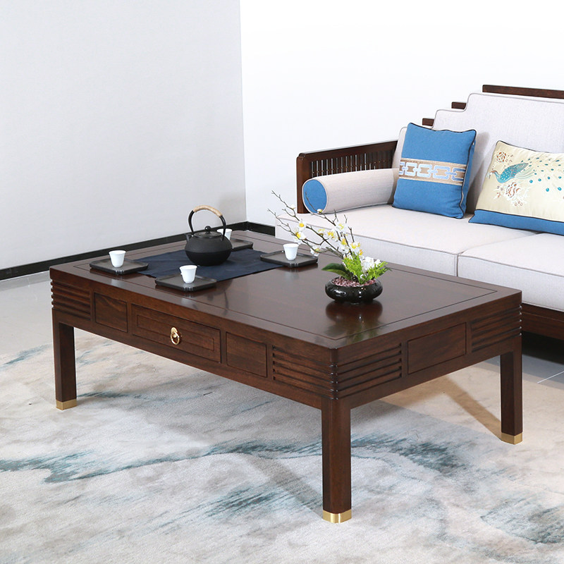 Shunxin furniture new Chinese style solid wood coffee table TV cabinet combination black gold wood coffee table table living room home