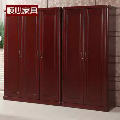New Chinese style door wardrobe Modern bedroom ashlar solid wood wardrobe ashlar two-door three-door amber red wardrobe