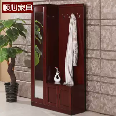 Shunxin hanger Shoe cabinet Coat cabinet Hook hanger Mirror foyer cabinet Living room entrance partition cabinet solid wood ash