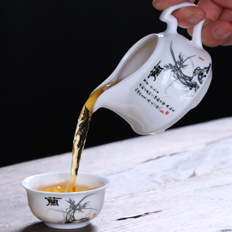 Auspicious industry white porcelain kung fu tea set suit household ancient jade porcelain tea tureen teapot teacup ceramic gift boxes