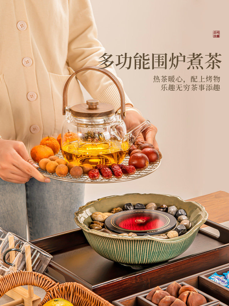 Winter Indoor Tea-Making Set with Electric Ceramic Stove, Pot, Kettle, Milk Warmer, and Glass Tea Maker