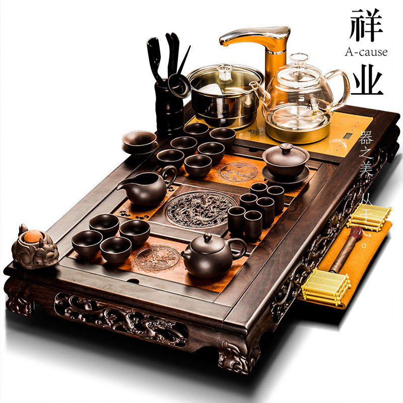 Xiangye ebony wood tea tray tea set purple sand whole set of Kung Fu office meeting full automatic home