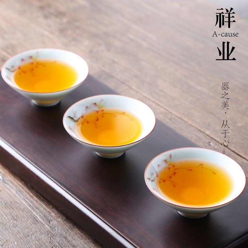 Auspicious industry hand - made ceramic tea cup sample tea cup kung fu tea set individual cup of blue and white porcelain hat to single CPU