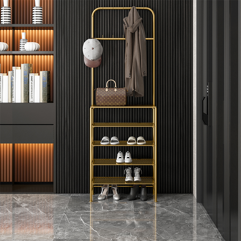 Light luxury entrance shoe rack Home indoor entrance entrance hanger integrated into the home multi-layer shoe cabinet shoe rack clothes and hat rack