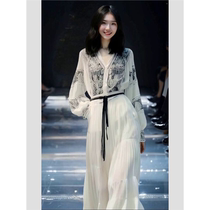 Ocnltiy high-end printed dress womens 2024 summer new style French fashion exquisite retro mid-length skirt