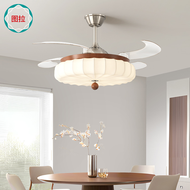 Tula Vintage-Style Restaurant Invisible Fan Light, Eye-Protecting Full-Spectrum Silent Ceiling Fan Light for Living Room and Bedroom, Song-Style Aesthetics