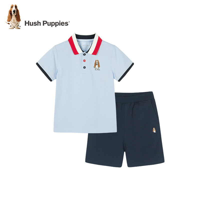 Hush Puppies  暇步士 2022年夏季新款 男童短袖POLO衫短裤2件套 139包邮（￥269-130）105~170码3色可选