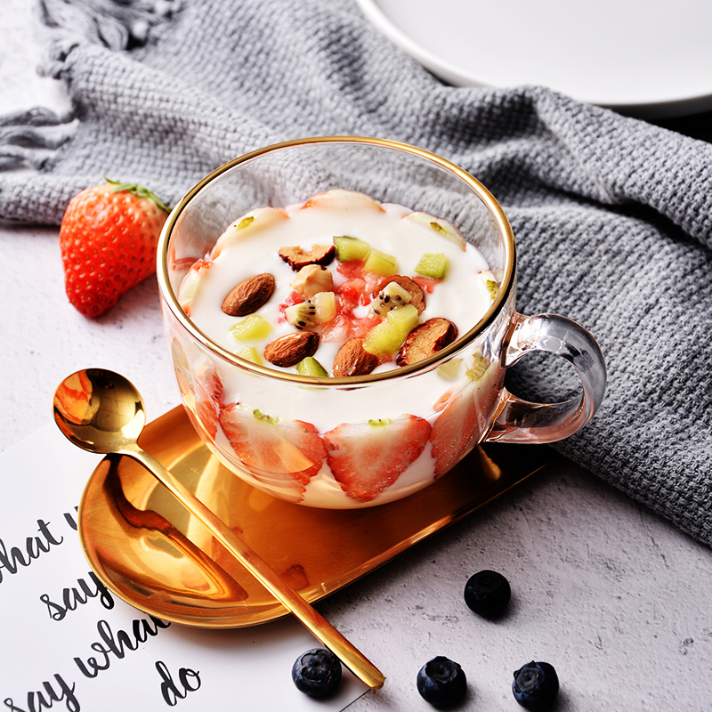 Large Capacity Phnom Penh Breakfast Cup Glass Mark Cup Oats Cup Home With Lid Spoon Can Microwave Milk Cereal Bowl