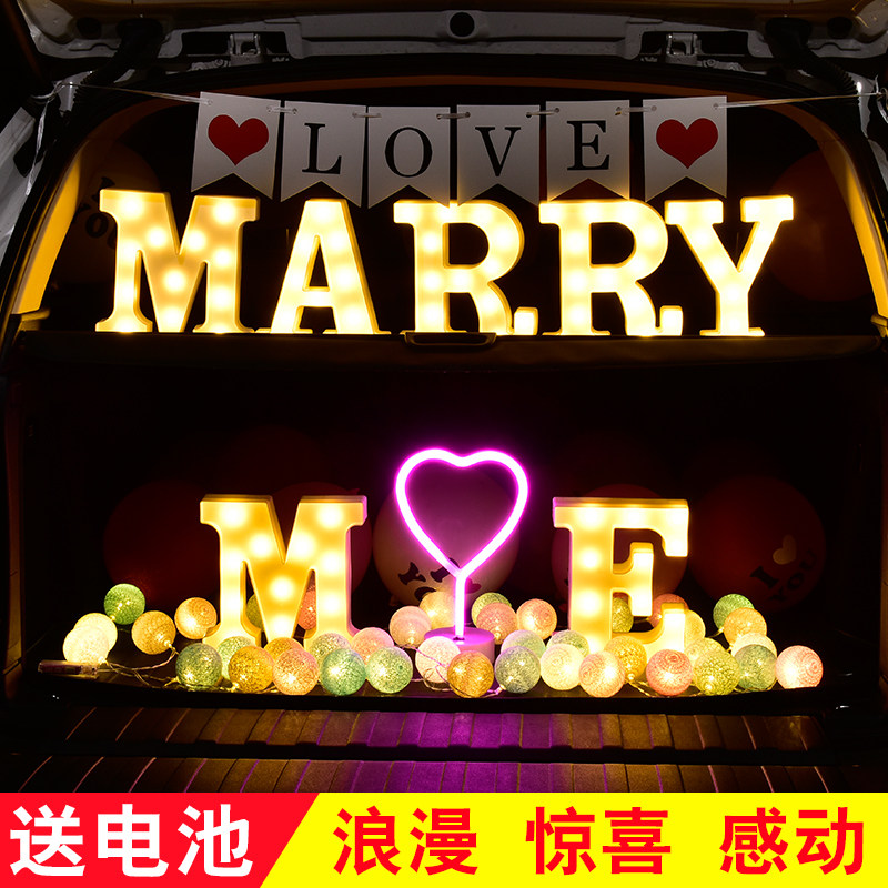 Car Trunk Surprise Placement Table White Romance Decoration Birthday Creative Items Cours Mariryme Alphabet Light