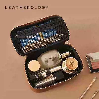 Leatherology leather cosmetic bag Women's portable travel medium portable storage bag Senior men's toiletries bag