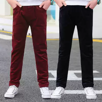 Boy corduroy autumn and winter children's suit long pants boy solid color casual pants medium big children's pants plus velvet thickened