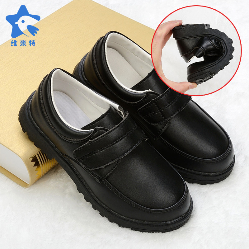 Boy's new Black Leather Shoes Festival Calendar Shows Shoes Boy Shoes Boy Pure Black Soft Leather Shoes Single Shoes Black Leather Shoes