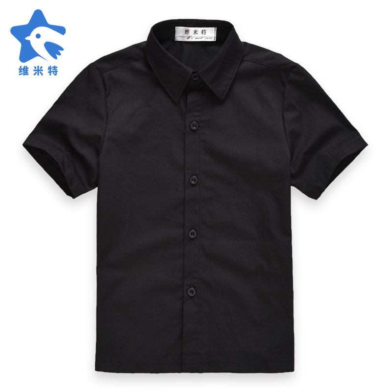 Boy Black Shirt Short Sleeve Summer Children Suit Pure thin Shirt Excert out of the boys'school uniforms The boys' school uniforms