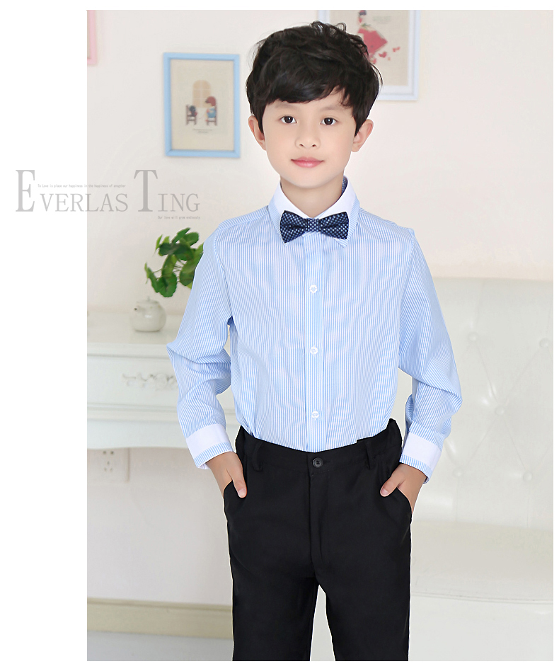 Bé trai áo dài tay màu trắng tinh khiết phù hợp với quần tây phù hợp với áo sơ mi trẻ em Navy cho bé mặc quần áo thời trang trẻ em