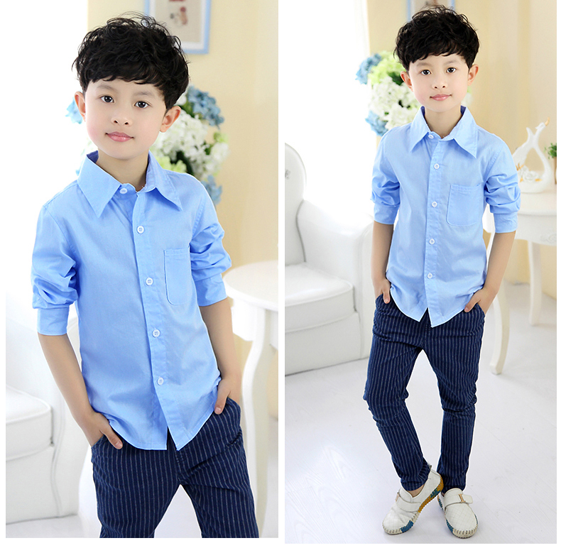 Áo sơ mi trắng bé trai cộng với áo nhung dài tay dày toàn cotton cotton Quần áo bé trai trong đồng phục học sinh lớn áo em bé