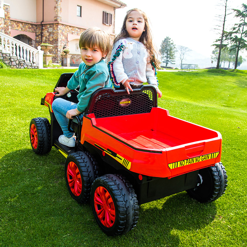 Child electric car remote control tractor toy car bikers baby with bucket four wheels double mesh red car wagon