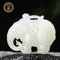Silicon Baobao Xinjiang and Tian Yugoat Grease Jade White Jade Elephant pendant mens Yupei pendant Taiping with elephant jade pendant female