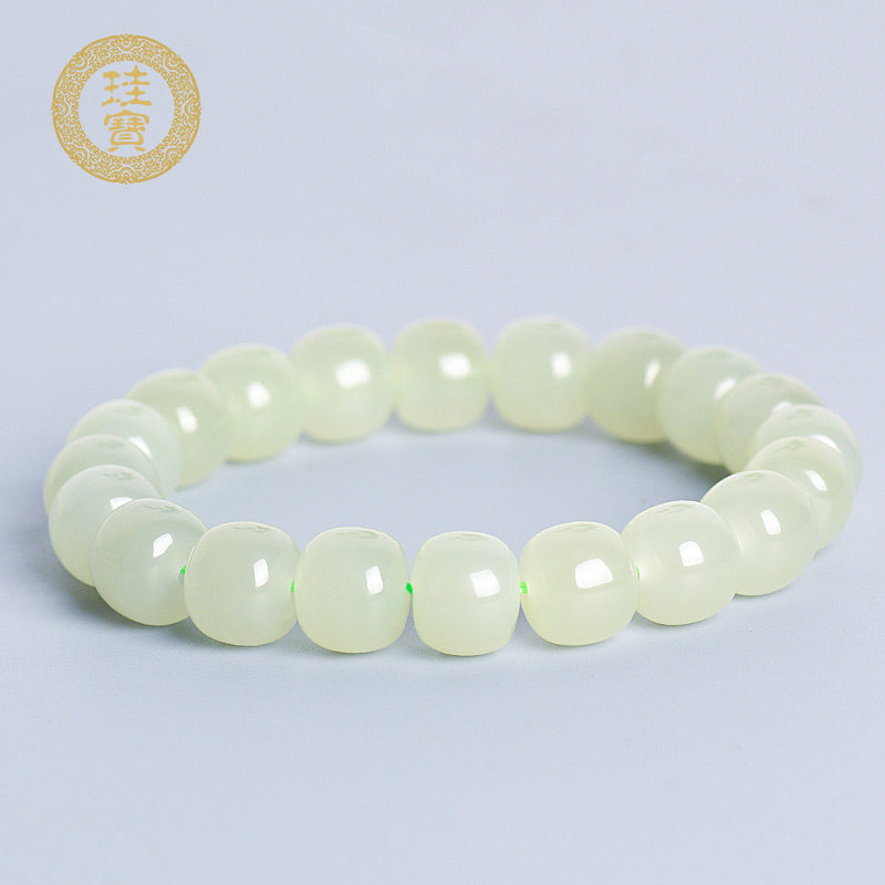 Silicon Bag and Tian Yugoat Grease Jade Old Pearl White Jade Bracelet Lady Jade Handmade Clear Water Color 9 * 10mm